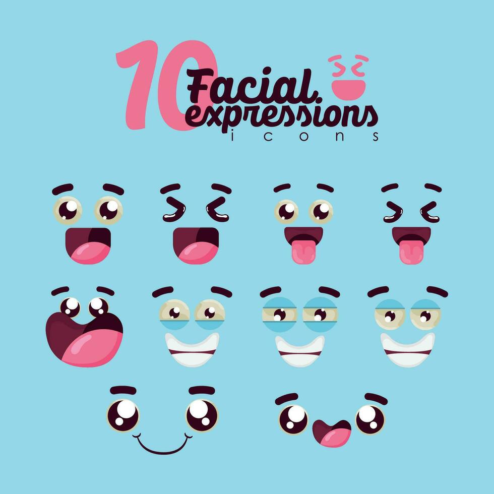 conjunto de diferente facial expresión vector ilustración