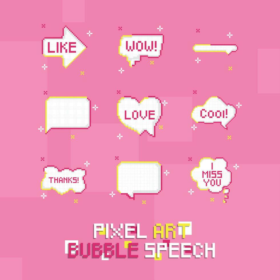 Set of speech bubbles Pixel art Vector illustration