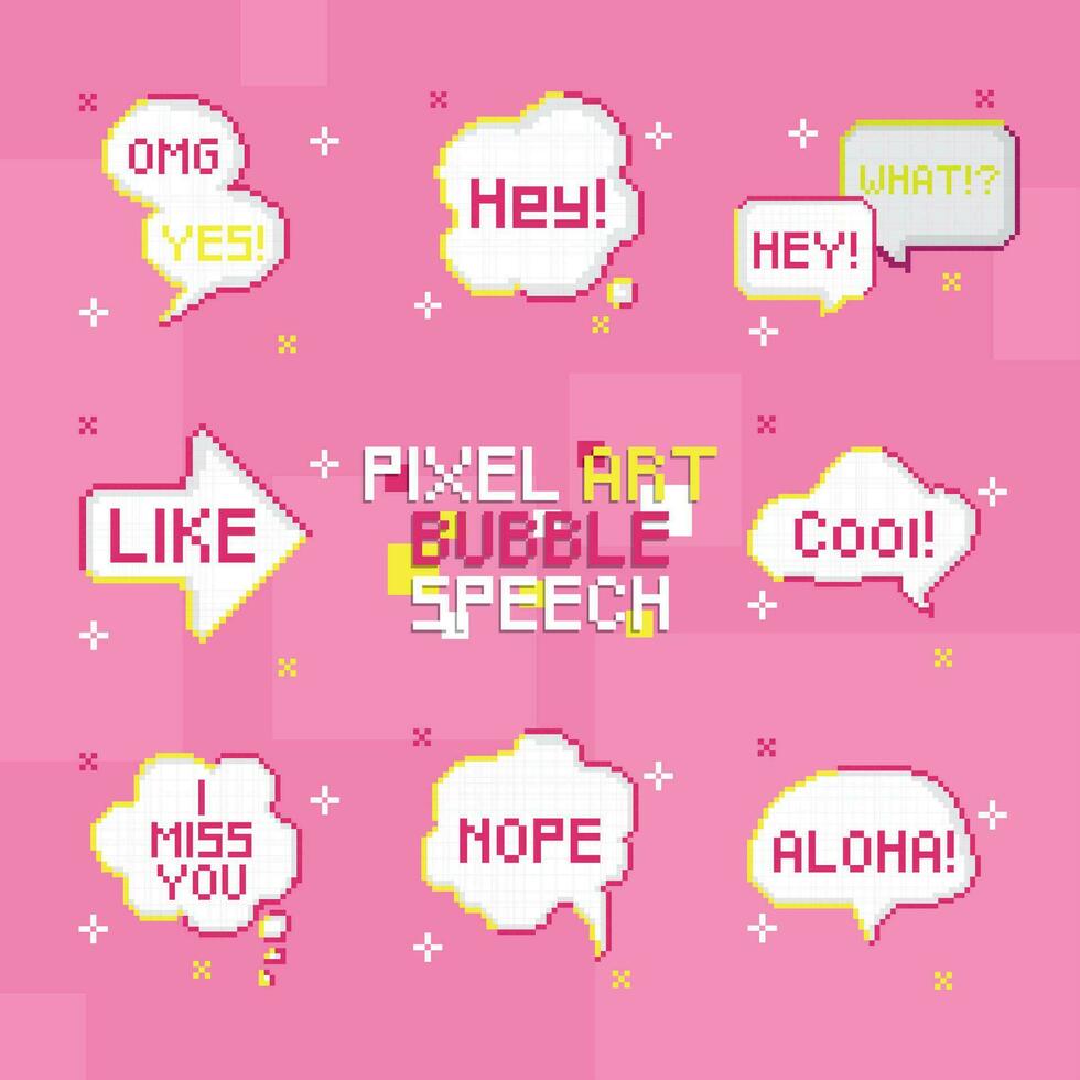 Set of speech bubbles Pixel art Vector illustration