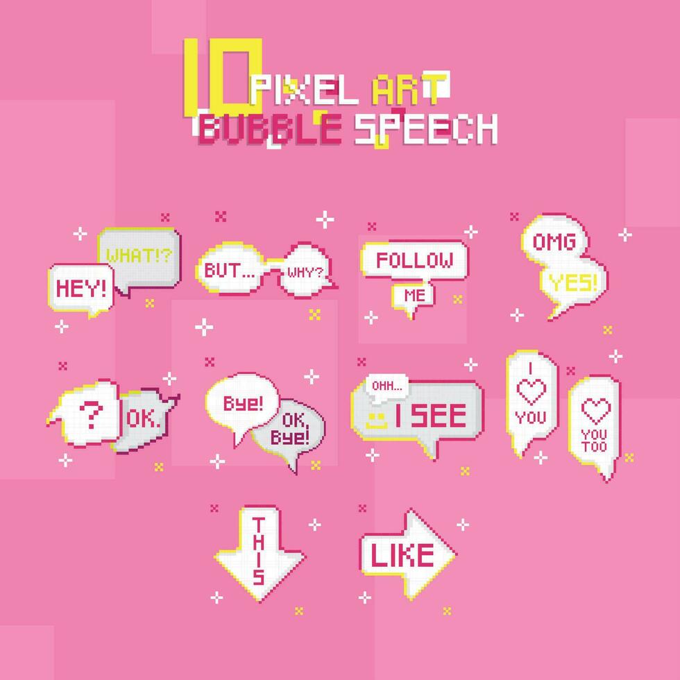 Set of speech bubbles Pixel art Vector illustration