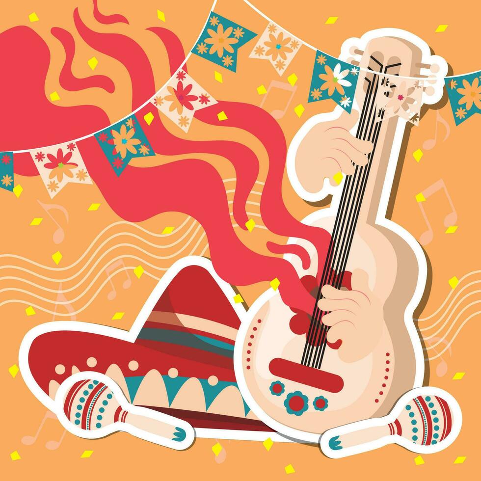 Colored mariachi music style concept background Vector illustration