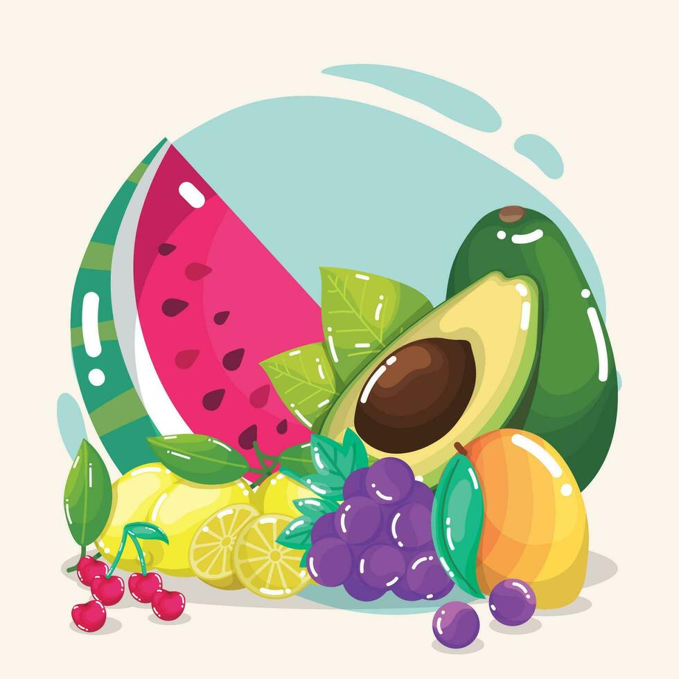 Set of fruits Healthy food Vector illustration