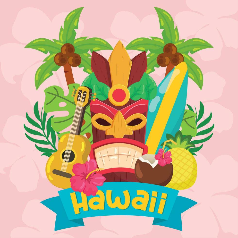 Colored tropical hawaii background Vector illustration