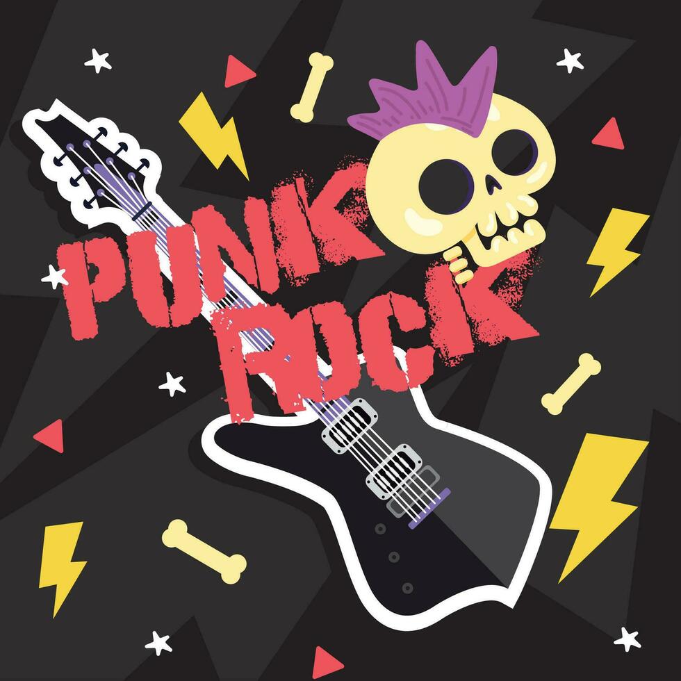 Colored punk rock music style concept background Vector illustration