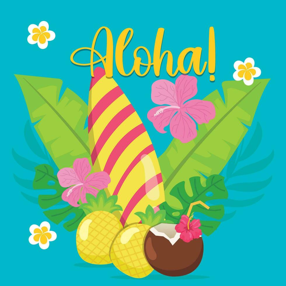 Colored tropical hawaii background Vector illustration
