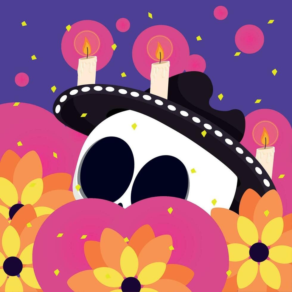 cráneo en flores dia Delaware los muertos antecedentes vector ilustración