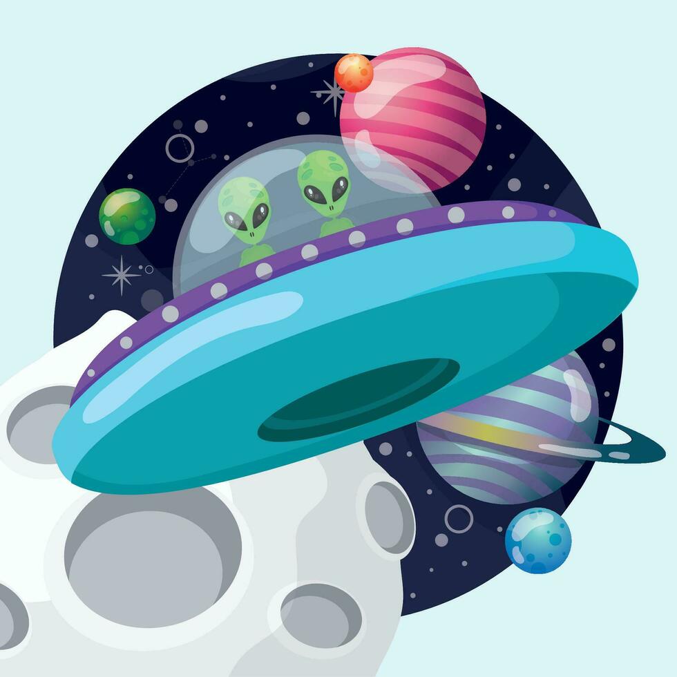 de colores pegatina con extraterrestre caracteres en un OVNI vector ilustración