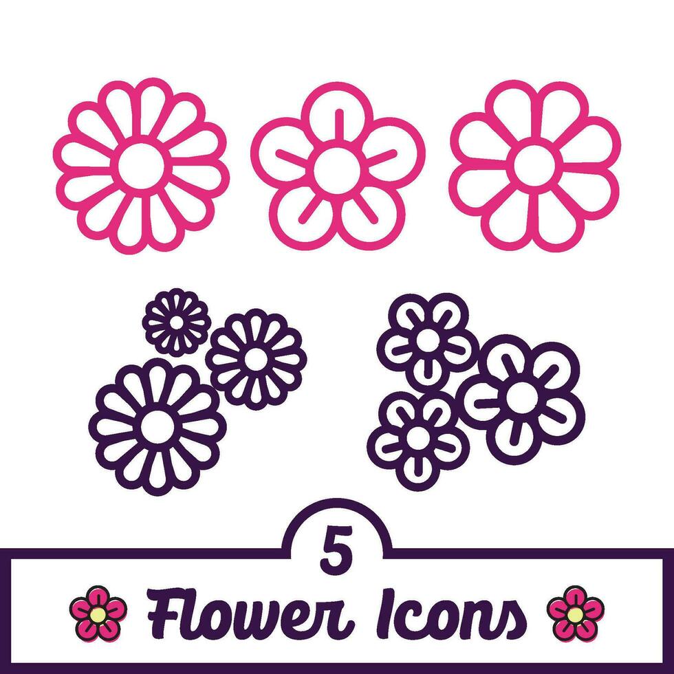 Set of outline flower icons Vector illustration