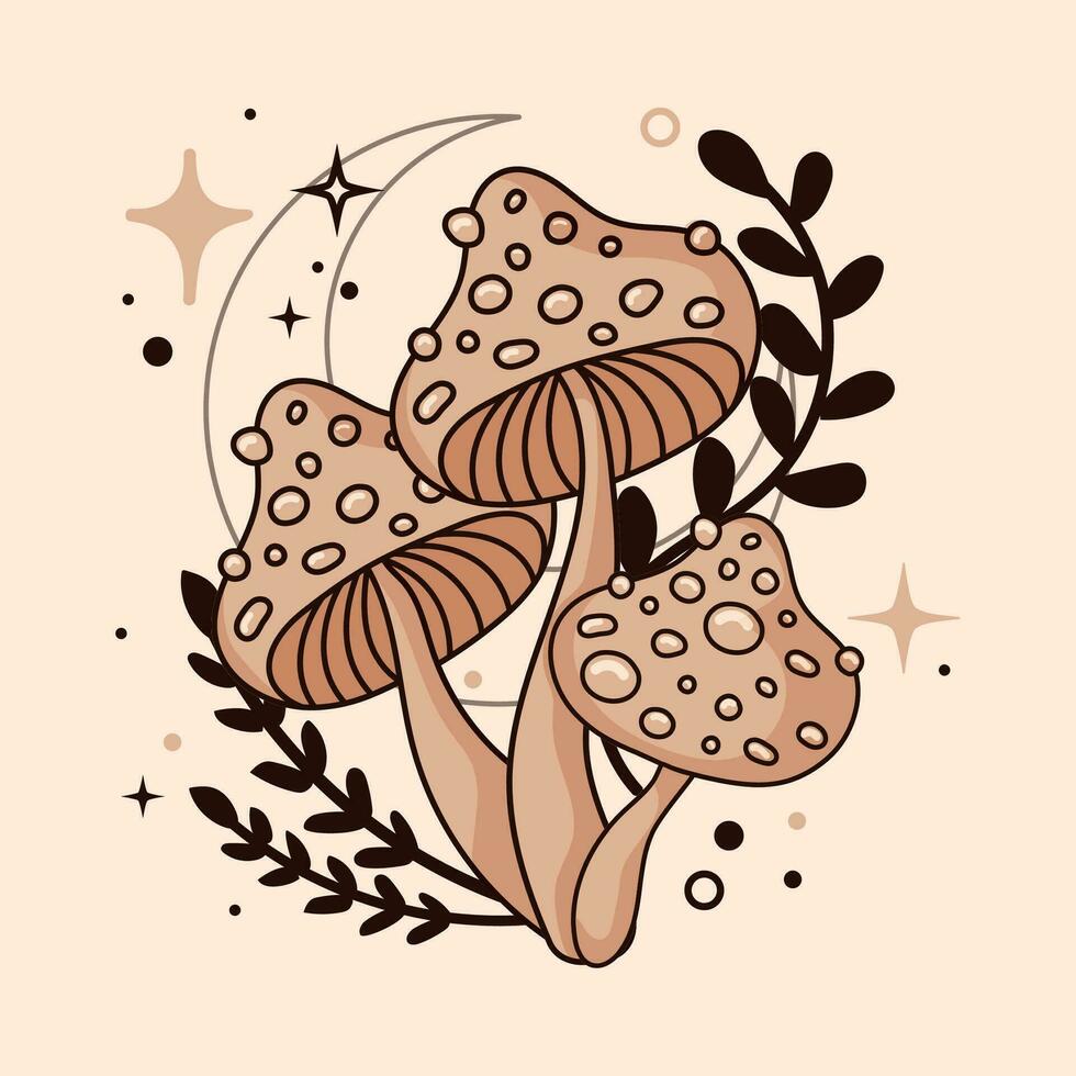 Isolated sketch of magic mushrooms Tarot style Vector illustration