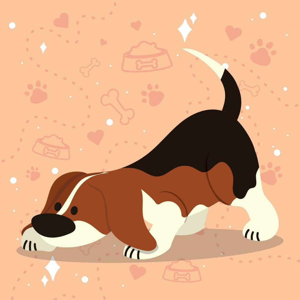 Cute sniffing beagle dog cartoon character Vector illustration