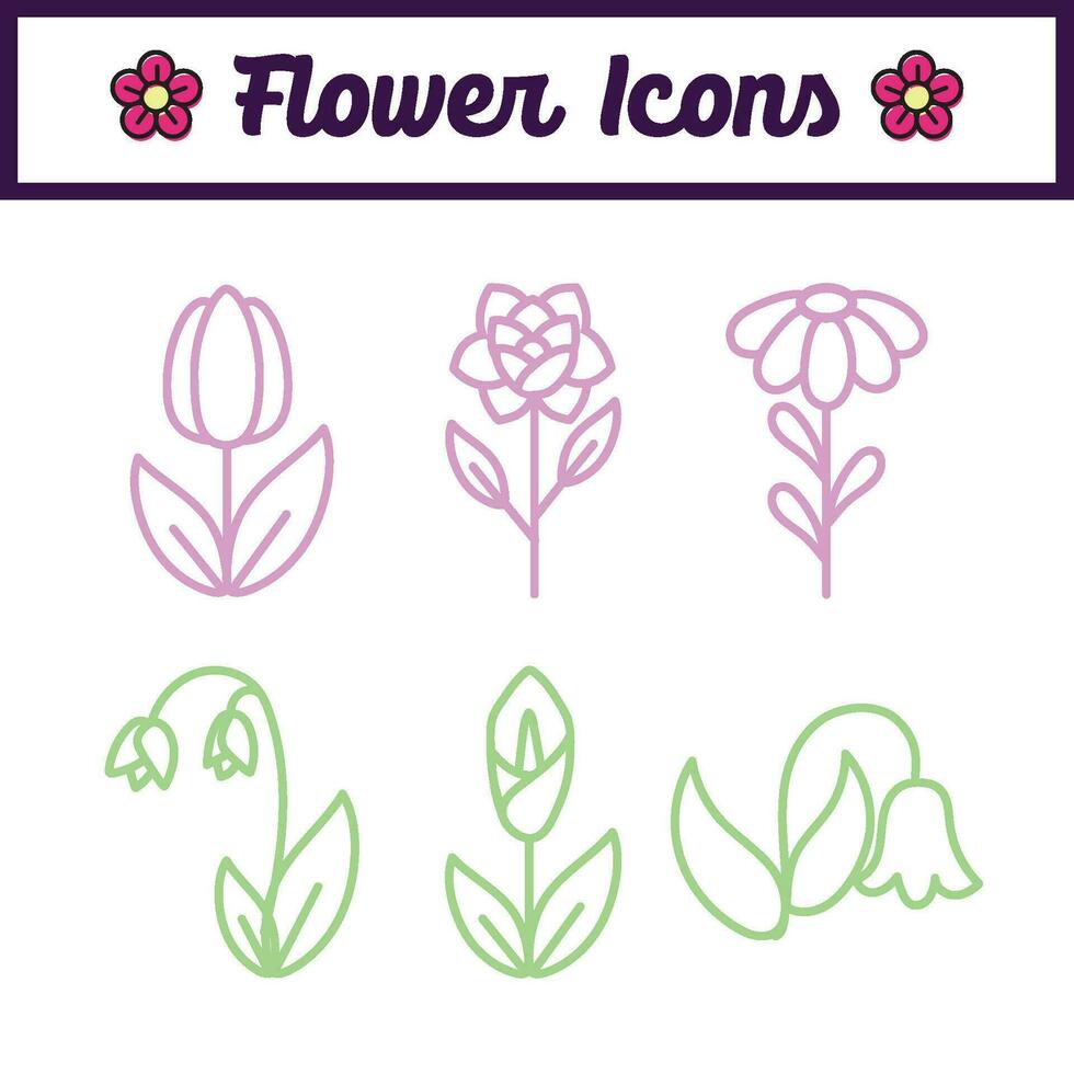 Set of outline flower icons Vector illustration