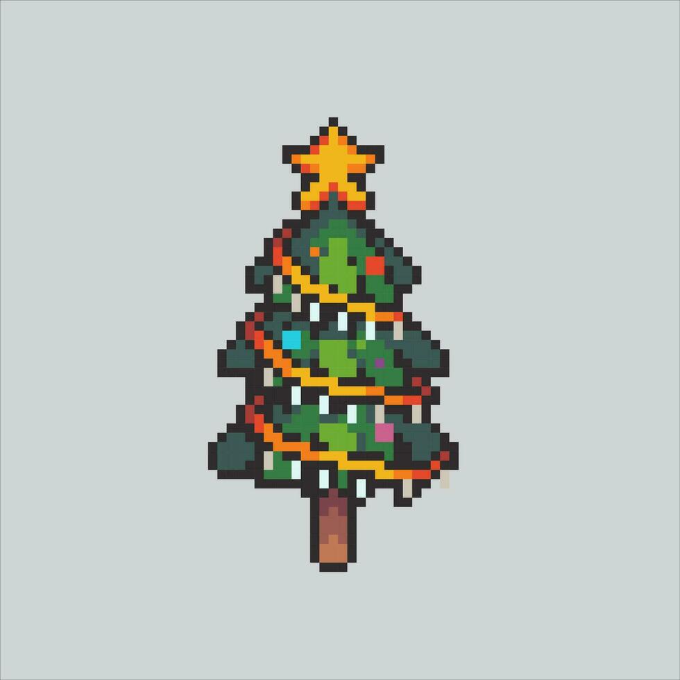 Pixel art illustration Christmas Tree. Pixelated Christmas Tree. Spruce christmas tree pixelated for the pixel art game and icon for website and video game. old school retro. vector