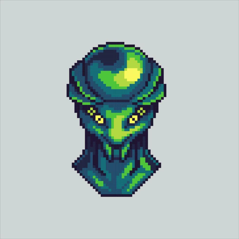 Pixel art illustration Alien. Pixelated Alien. Alien Head pixelated for the pixel art game and icon for website and video game. old school retro. vector