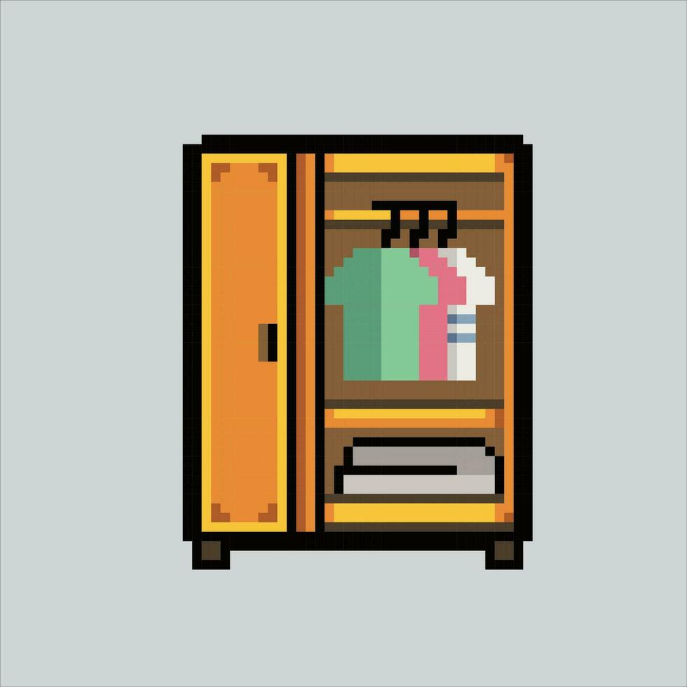 píxel Arte ilustración gabinete. pixelado armario gabinete. de madera armario gabinete pixelado para el píxel Arte juego y icono para sitio web y vídeo juego. antiguo colegio retro vector