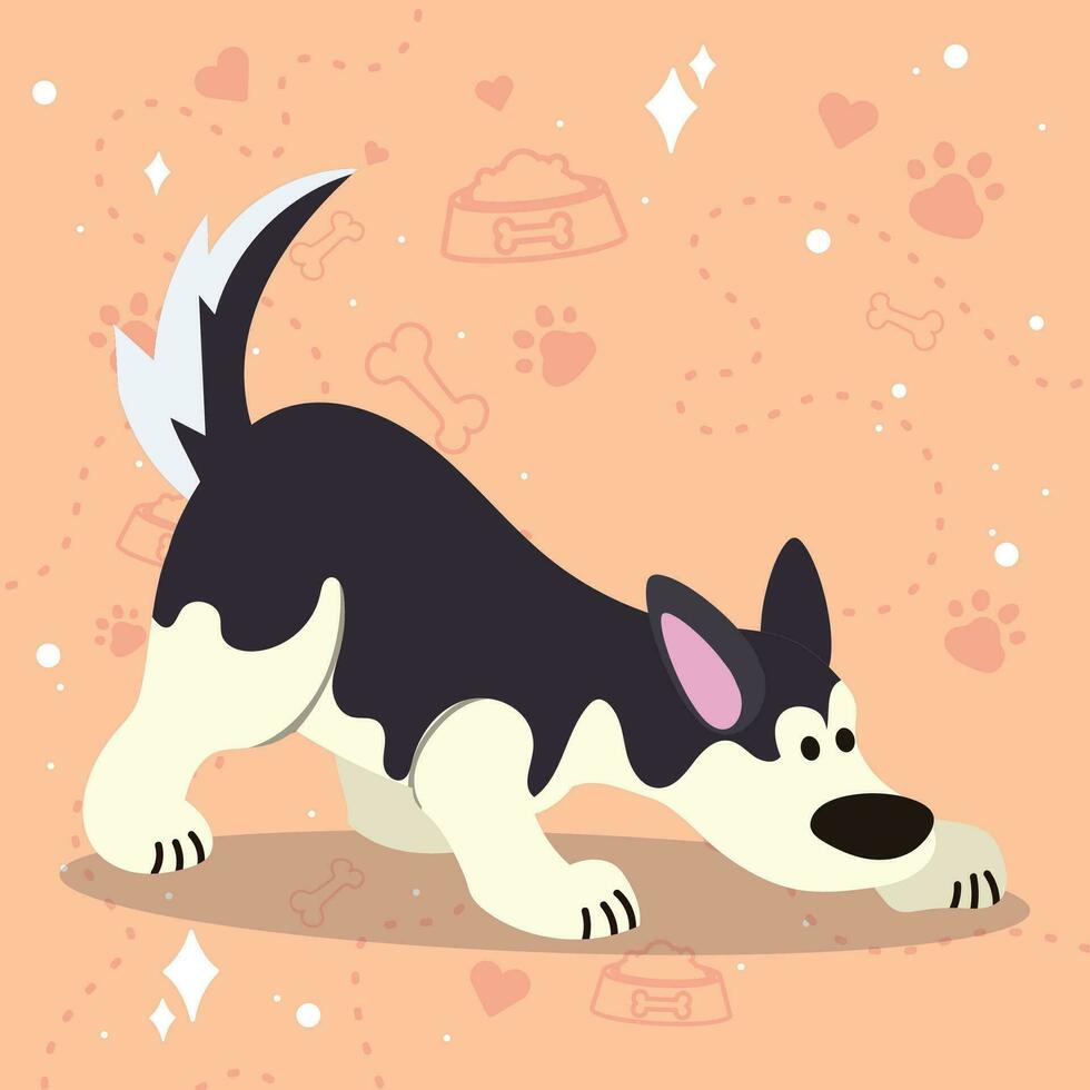 Cute sniffing husky dog cartoon character Vector illustration