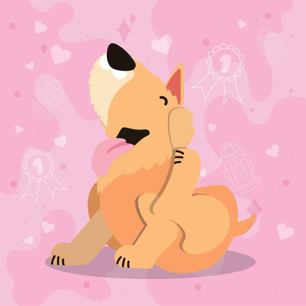 Cute scratching dog cartoon character Vector illustration