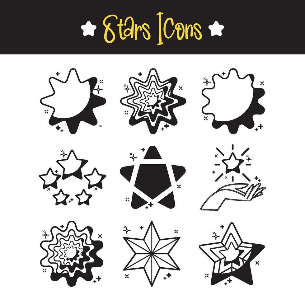 Set of monochrome star shape icons Vector illustration