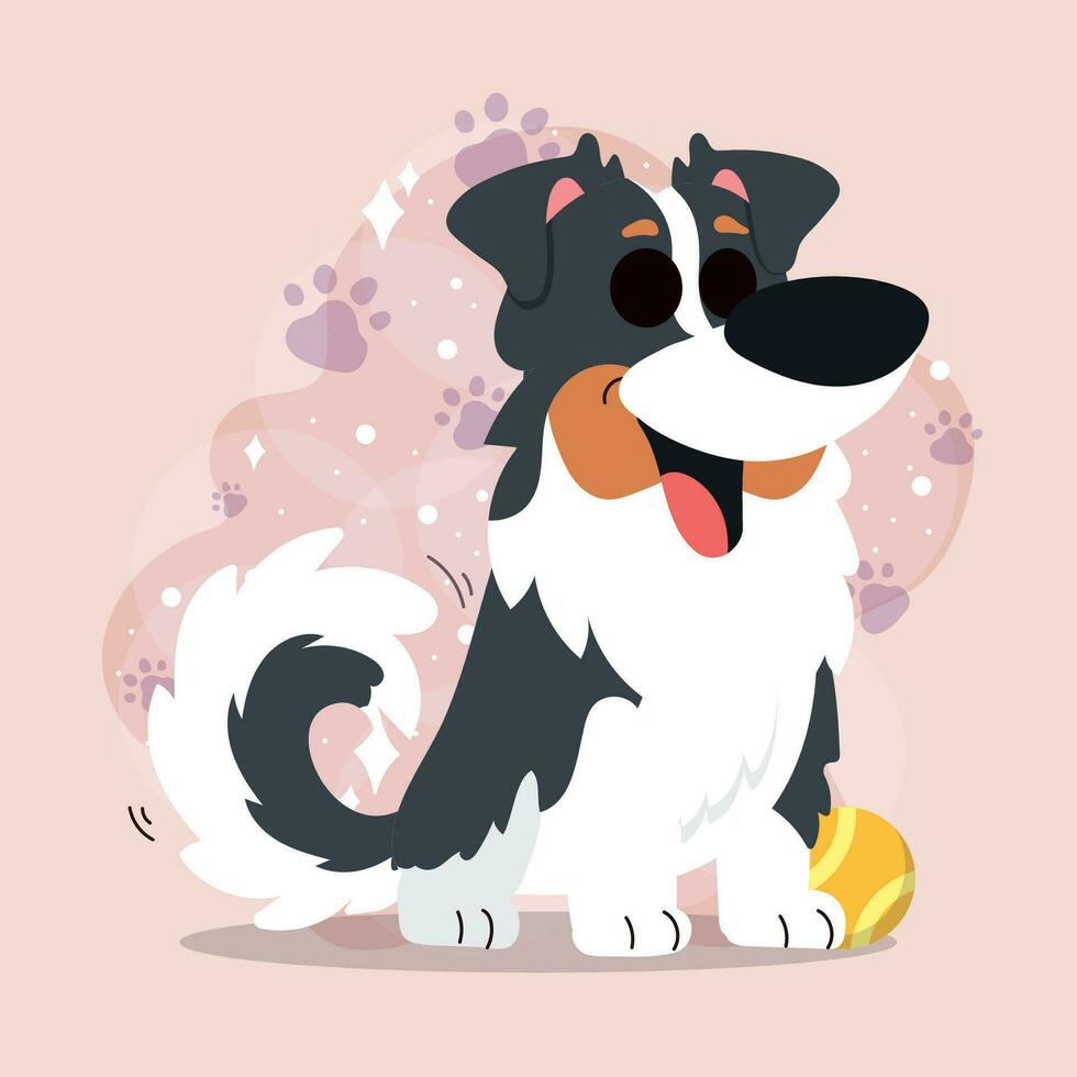Cute happy border collie dog cartoon character Vector illustration