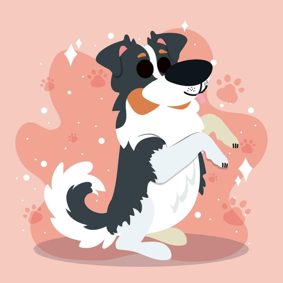 Cute happy border collie dog cartoon character Vector illustration