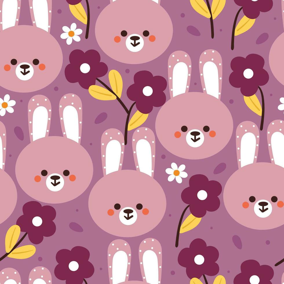 seamless pattern cartoon bunny and flower. cute animal wallpaper for textile, gift wrap paper vector