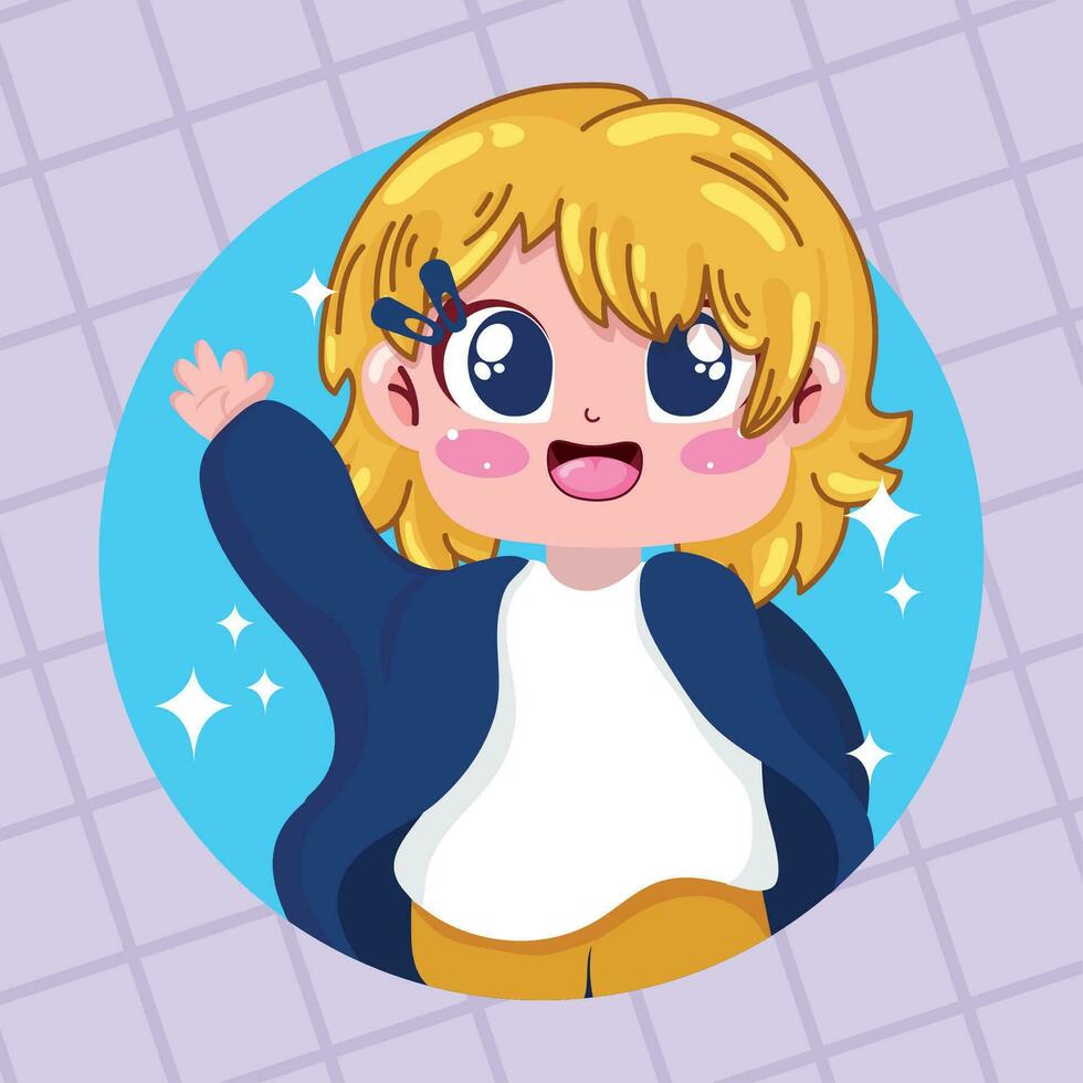 Cute girl kawaii cartoon character Vector illustration