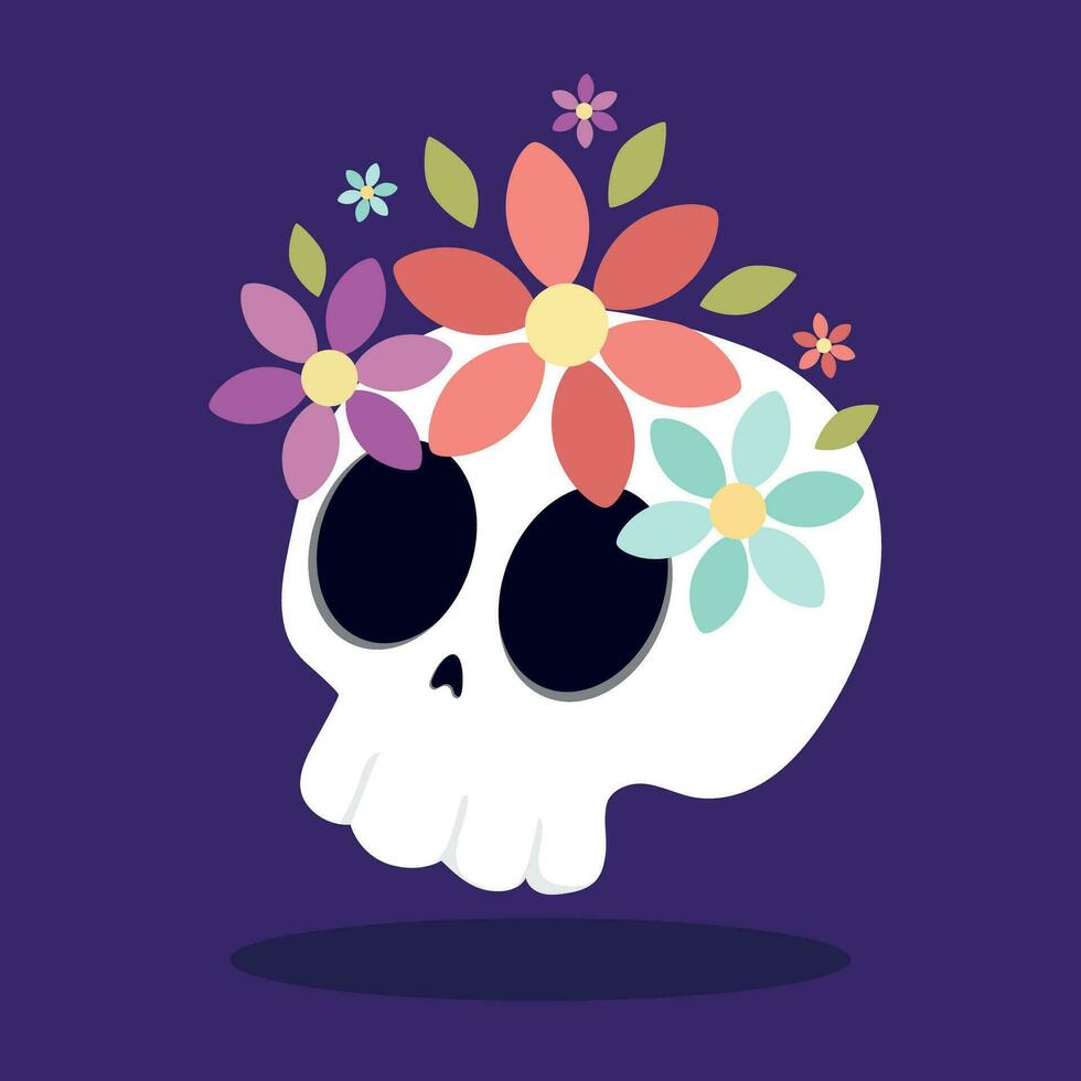 aislado linda cráneo con flores vector ilustración