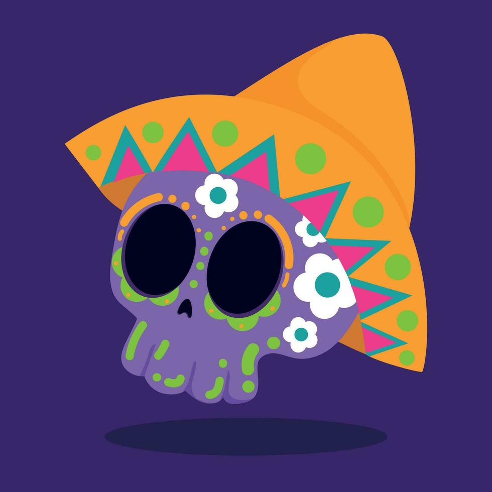 Isolated cute painted skull with traditional sombrero Vector illustration