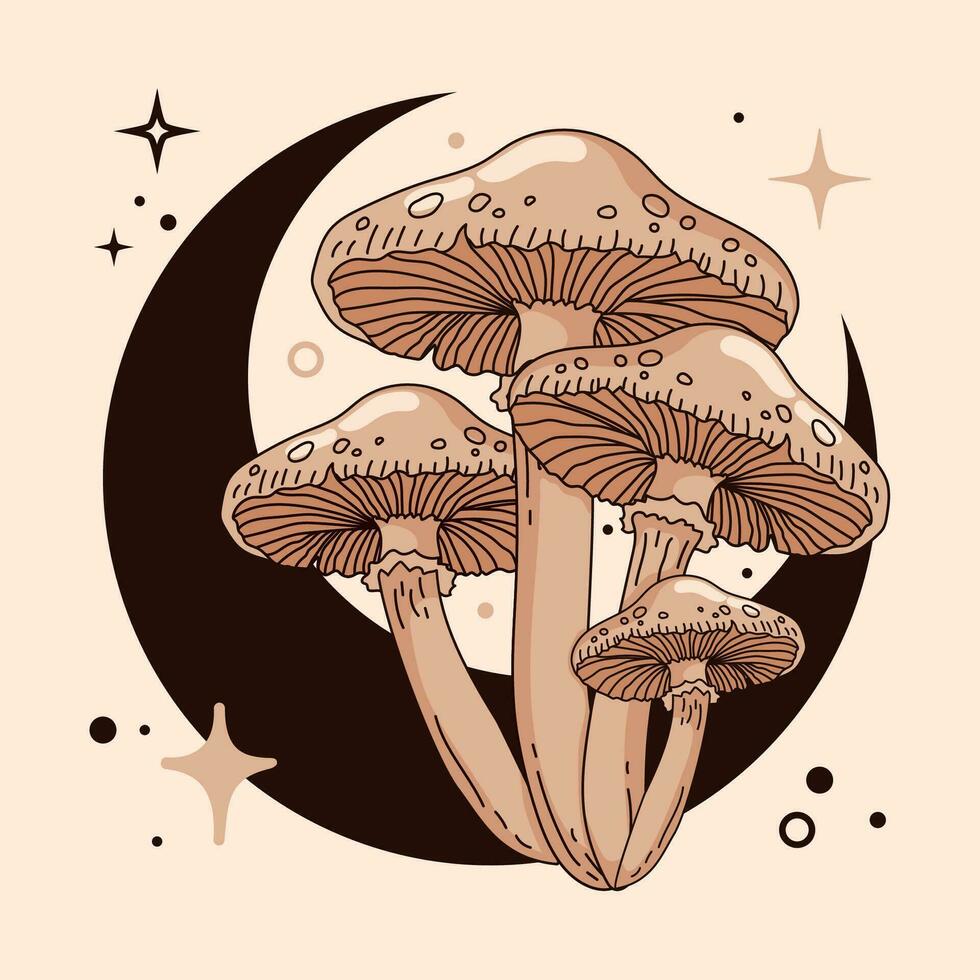 aislado bosquejo de magia hongos tarot estilo vector ilustración