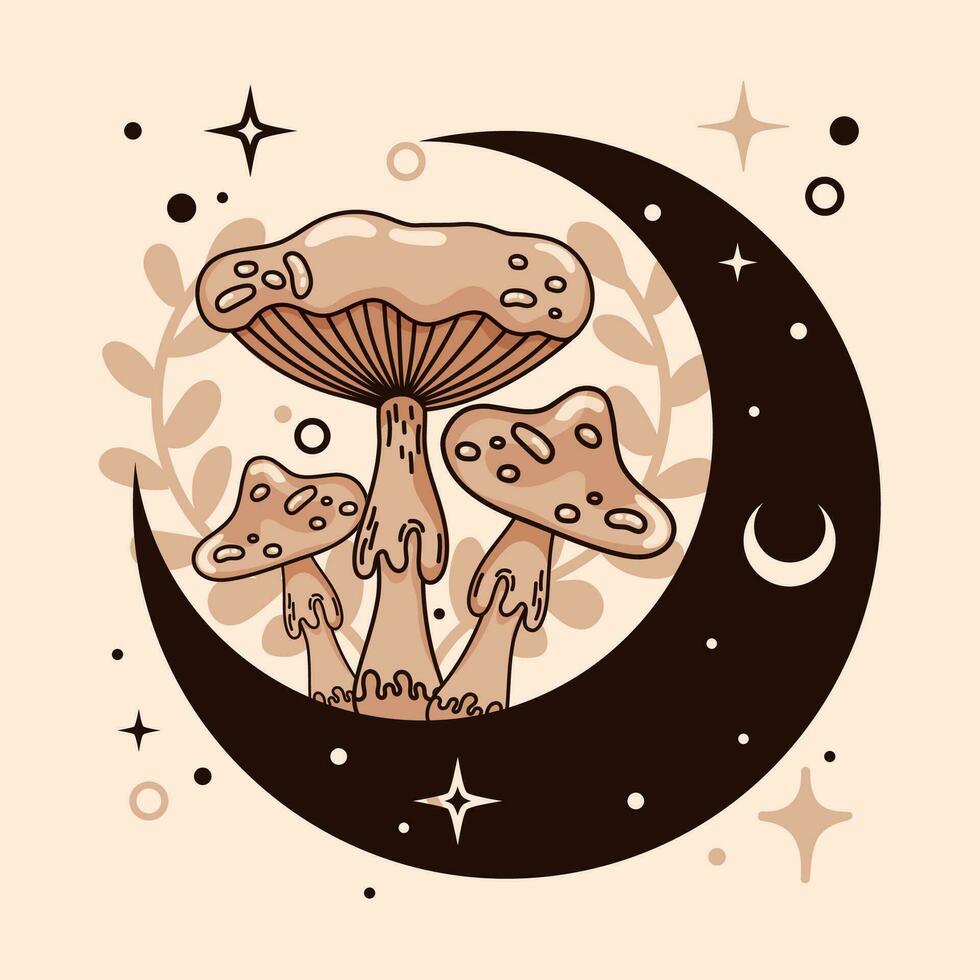 aislado bosquejo de magia hongos tarot estilo vector ilustración