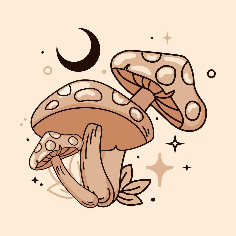 Isolated sketch of magic mushrooms Tarot style Vector illustration