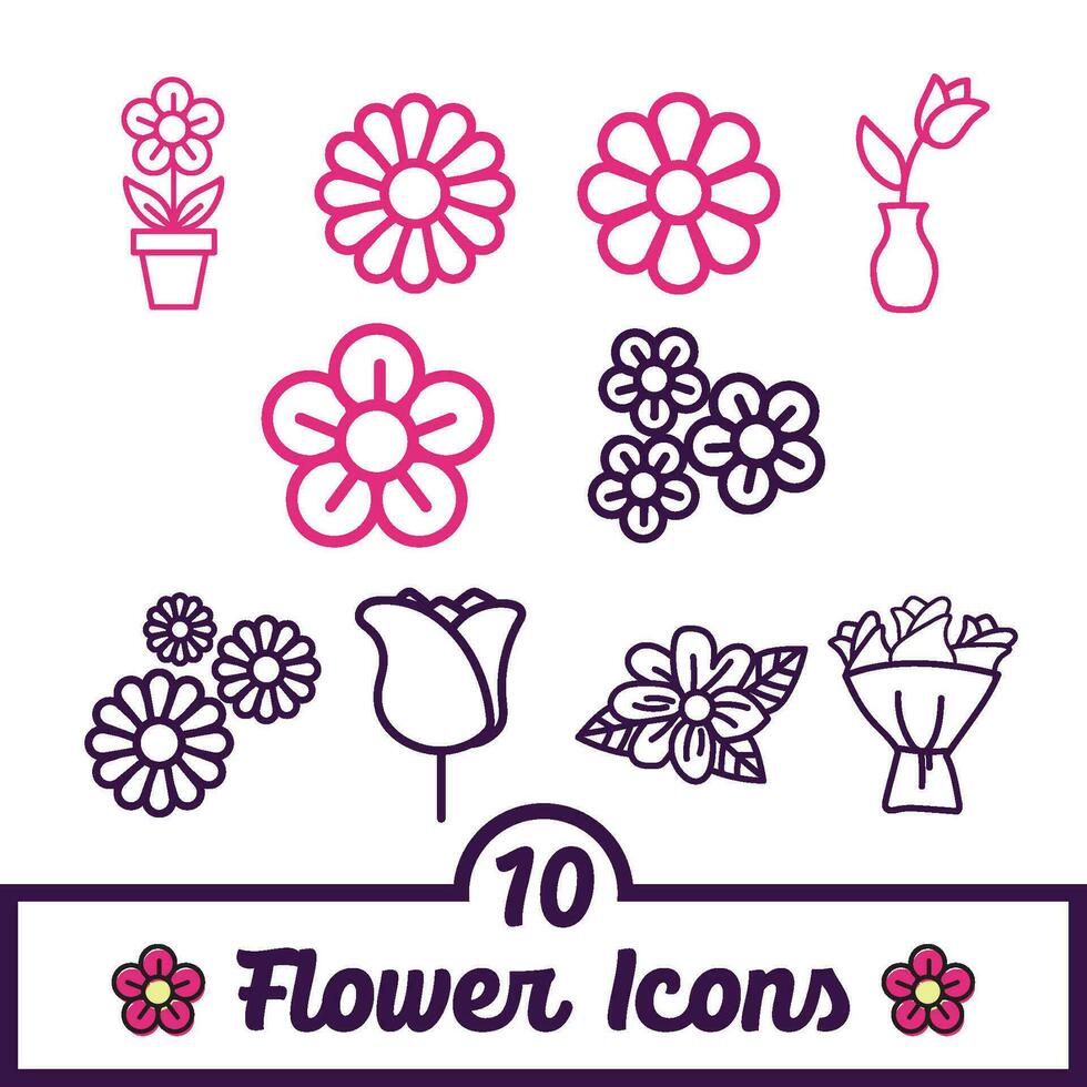 Set of outline flower icons Vector illustration