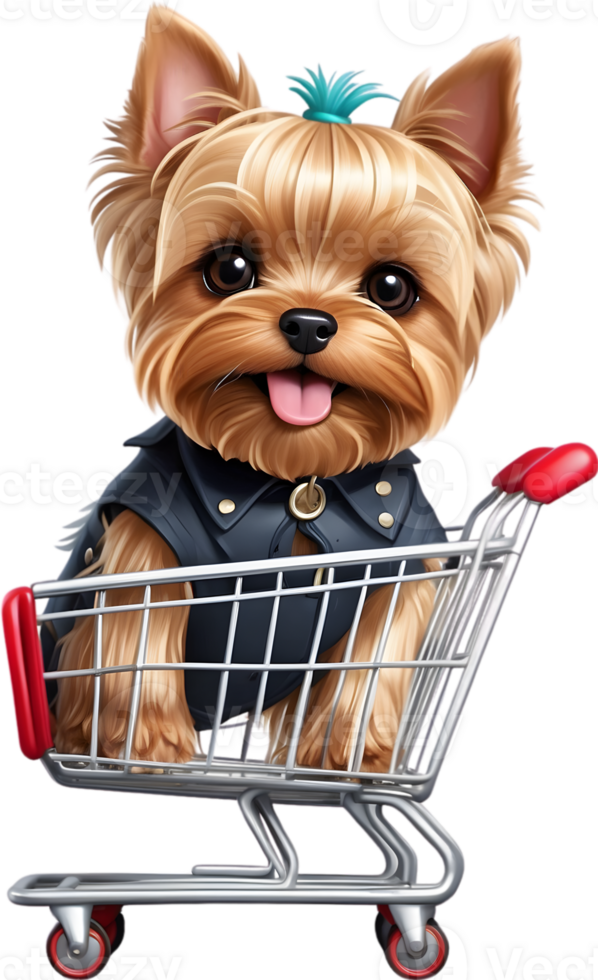 cute cartoon dog in shopping cart ai generative png
