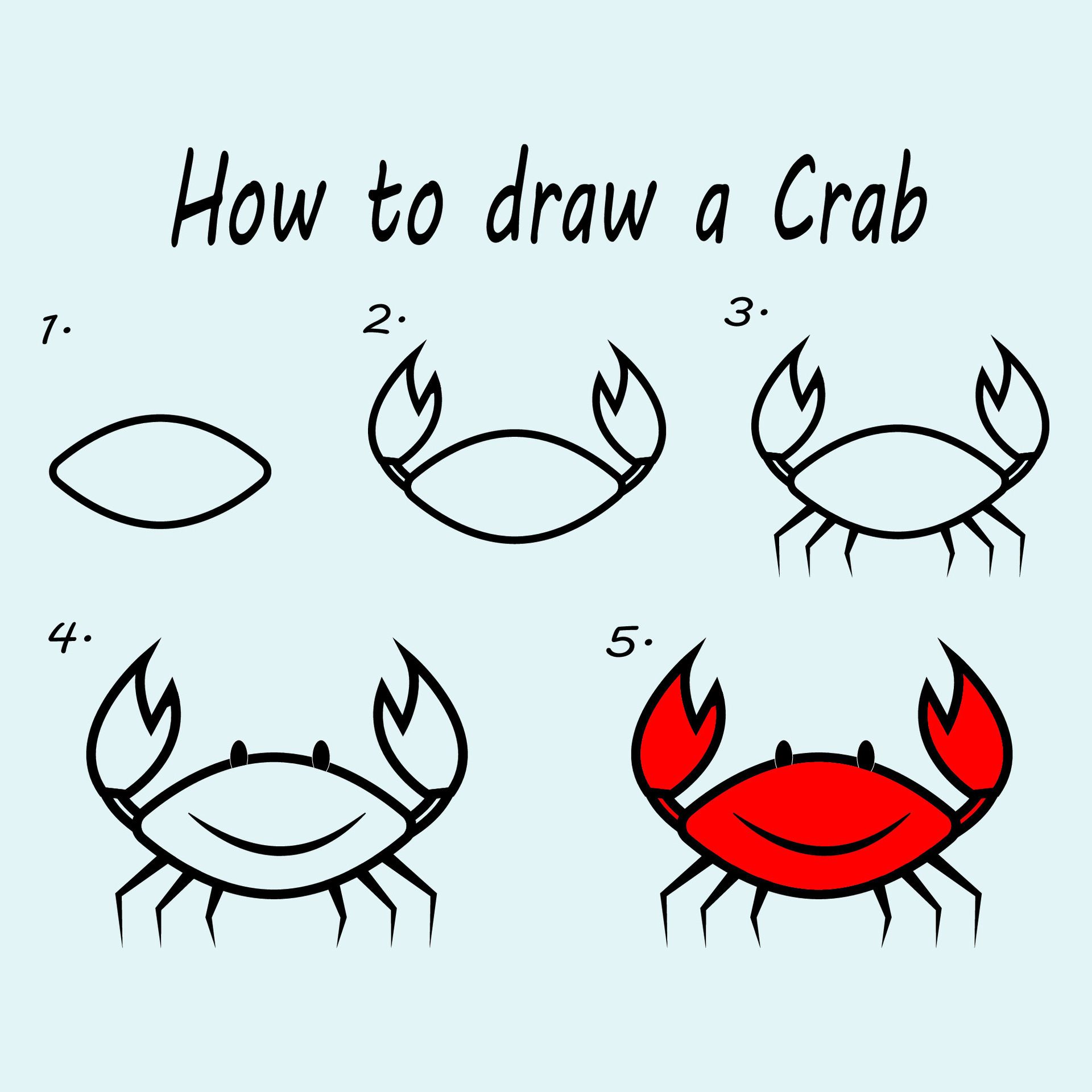 Step by step to draw a Crab. Drawing tutorial a Crab. Drawing lesson