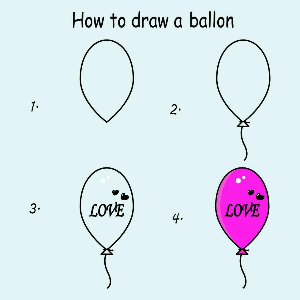 step to step draw a cute balloon. Good for drawing child kid illustration. Vector illustration