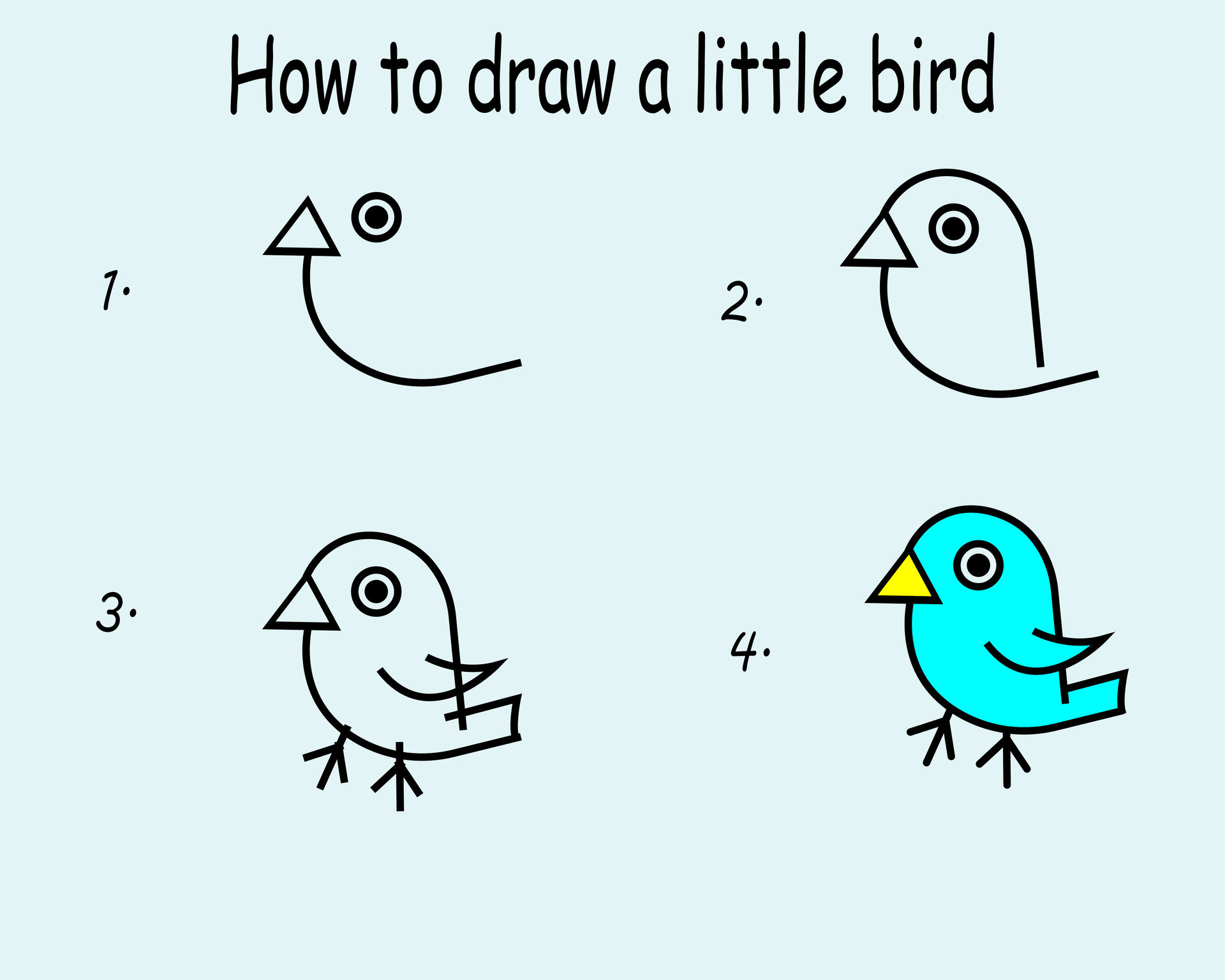 Step by step to draw a Bird. Drawing tutorial a Bird. Drawing lesson ...