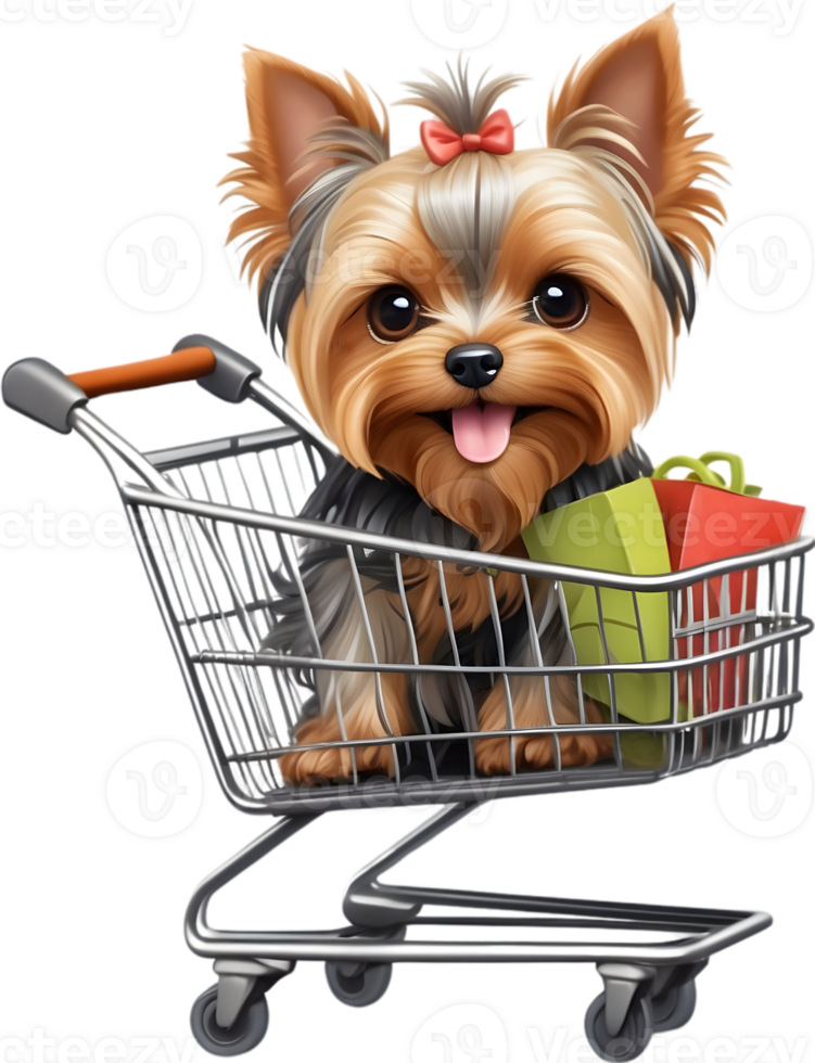 cute cartoon dog in shopping cart ai generative png