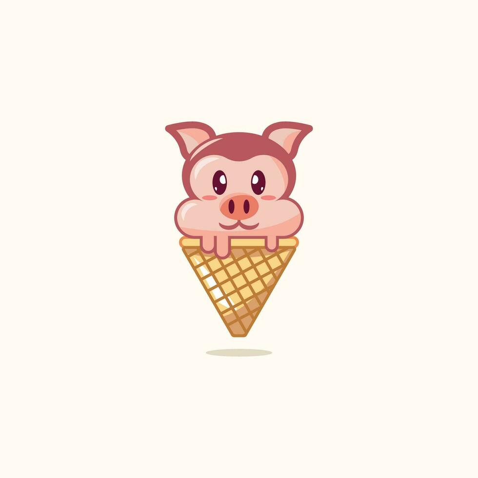 vector Ice Cream Cone Animal cone cute Ice Cream animal cute animal head Ice Cream Clipart eps pig piglet