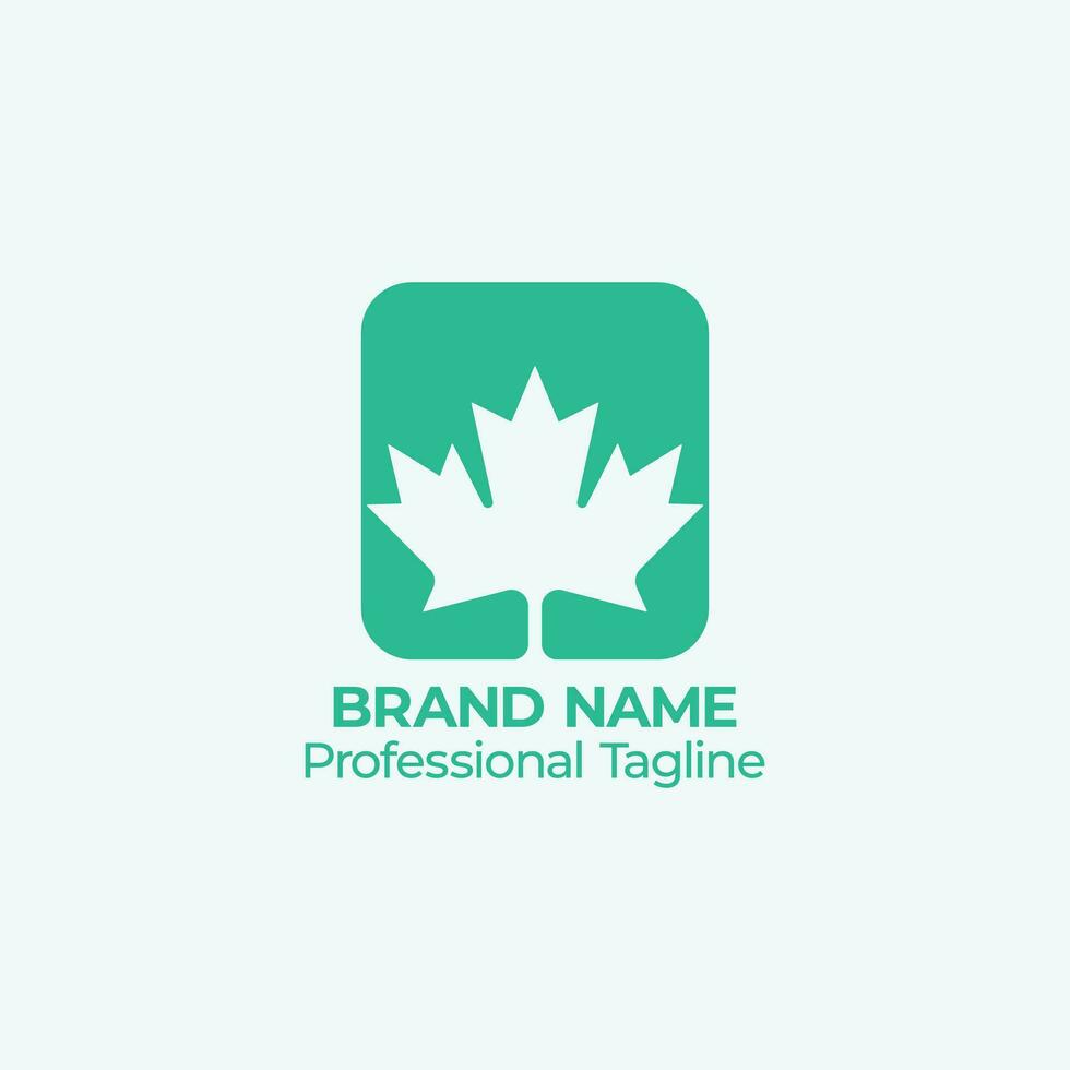 minimalist leaf-maple rectangle logo vector