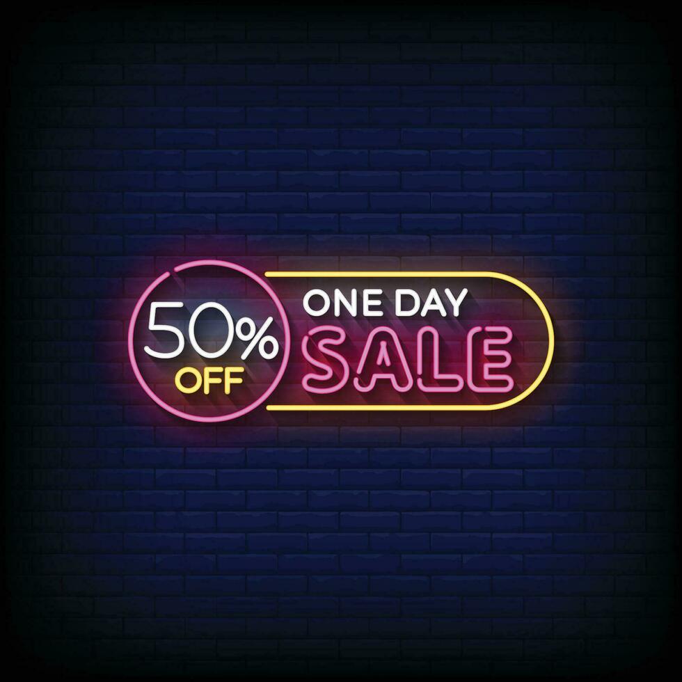 Neon Sign one day sale with brick wall background vector