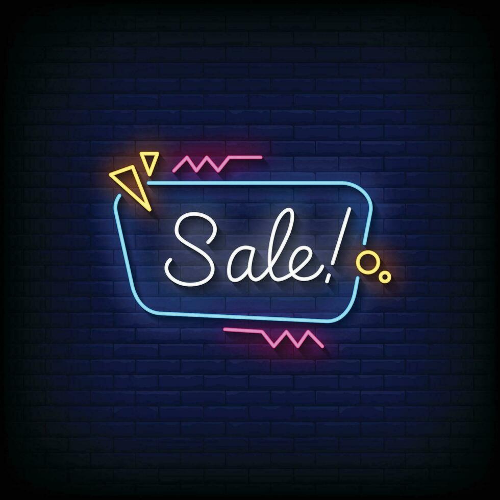 Neon Sign sale with brick wall background vector