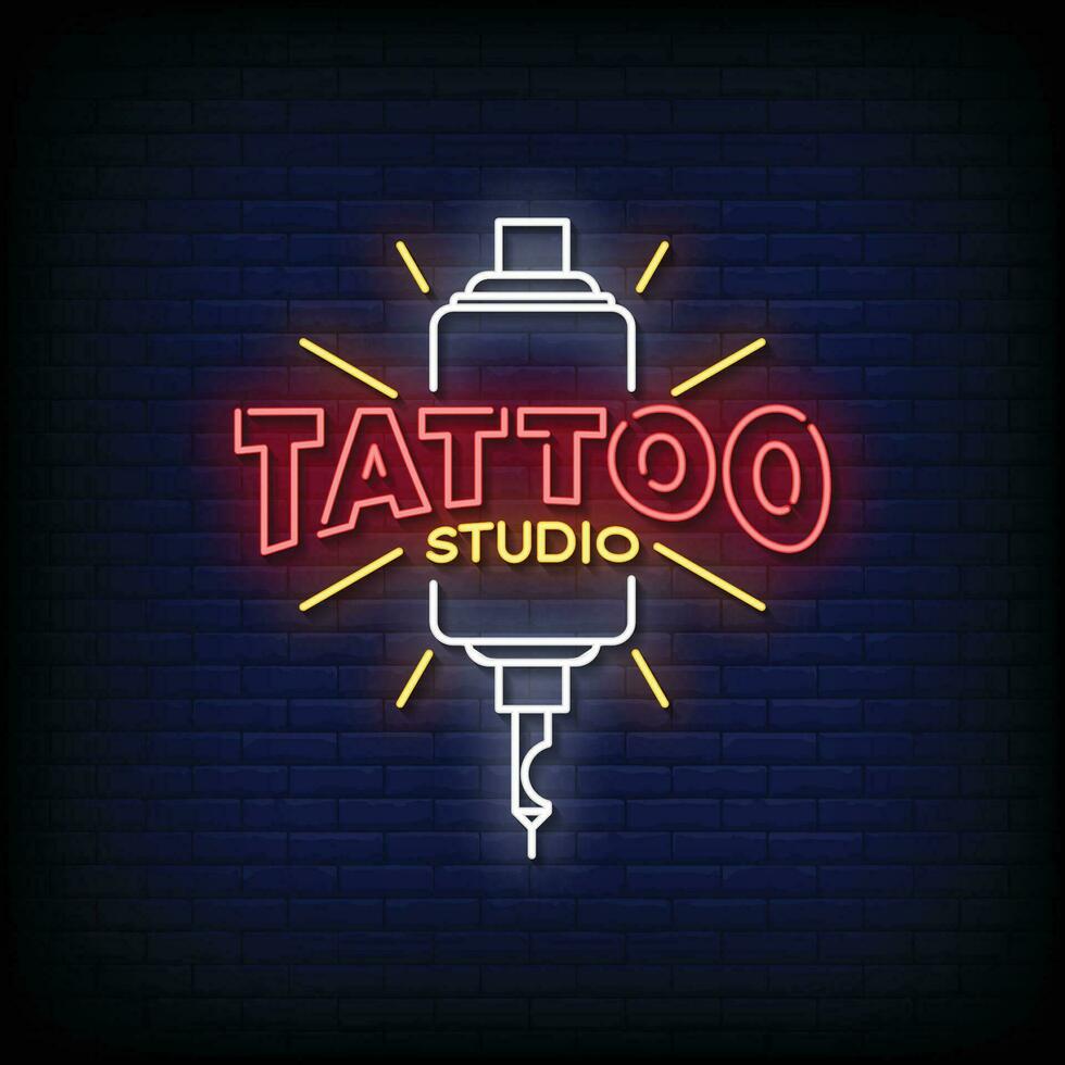 Neon Sign tattoo studio with brick wall background vector