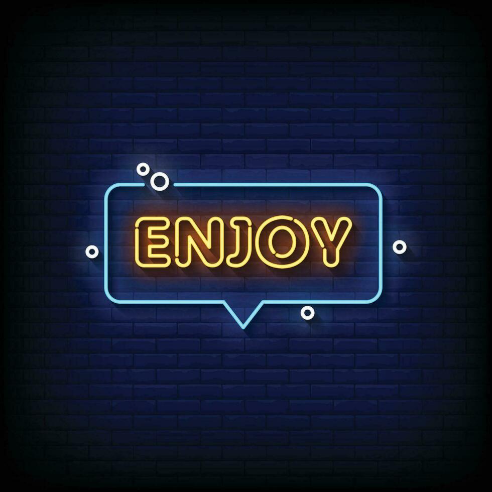 Neon Sign enjoy with brick wall background vector