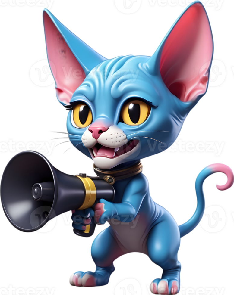 cartoon cat with megaphone on transparent background ai generative png