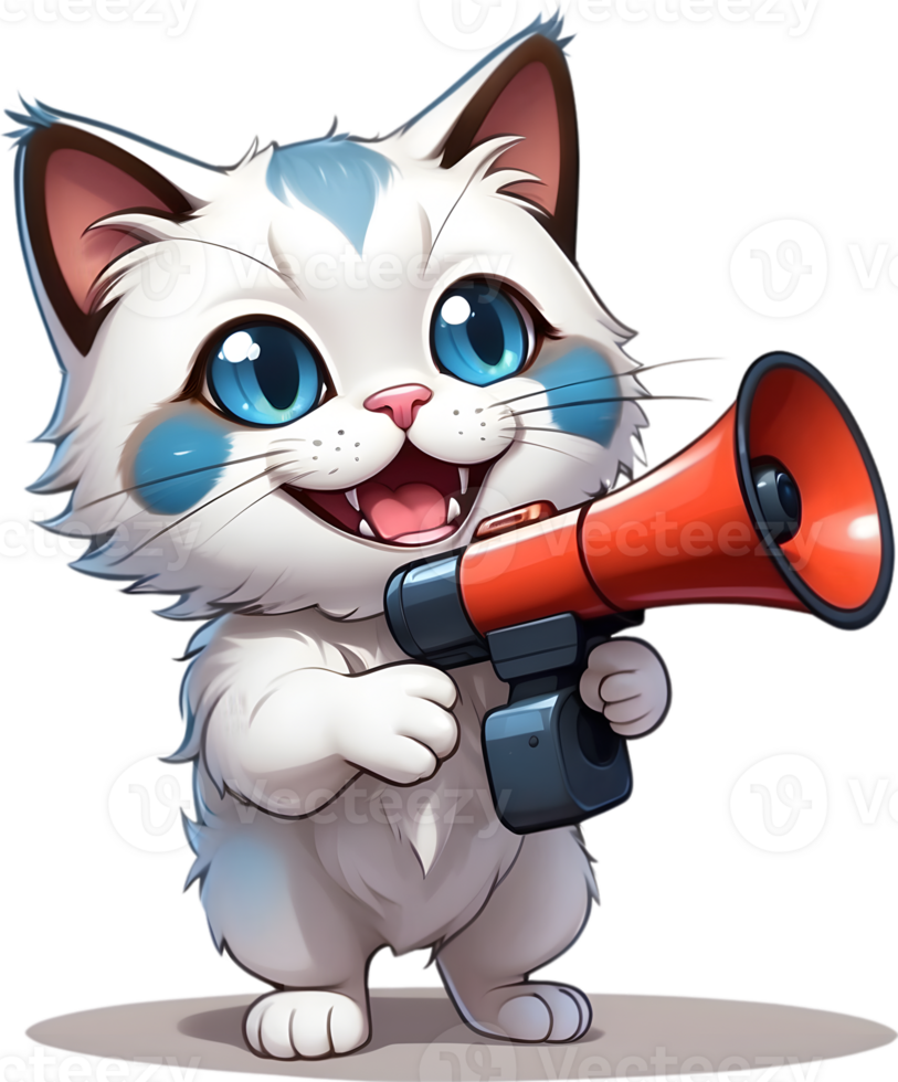 cartoon cat with megaphone on transparent background ai generative png