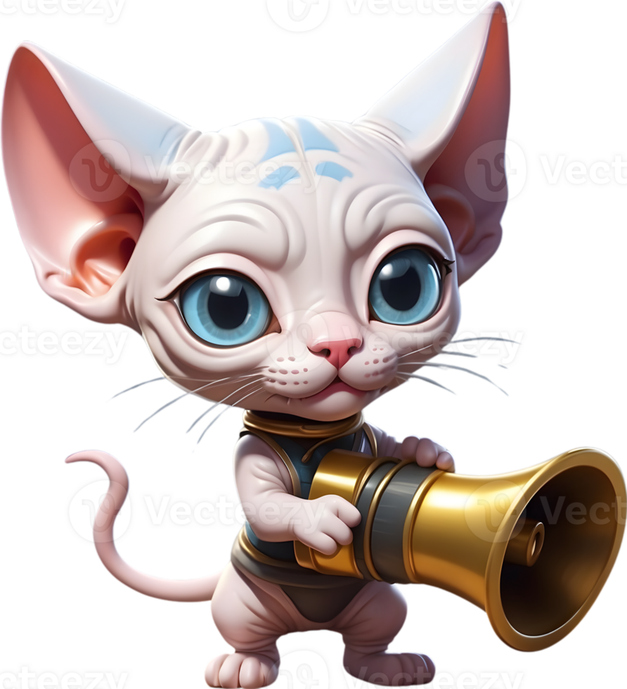 cartoon cat with megaphone on transparent background ai generative png