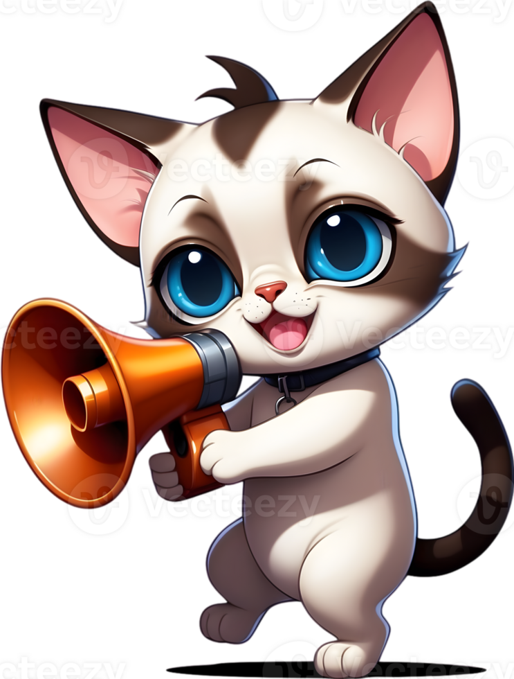 cartoon cat with megaphone on transparent background ai generative png
