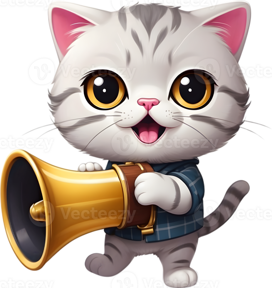 cartoon cat with megaphone on transparent background ai generative png