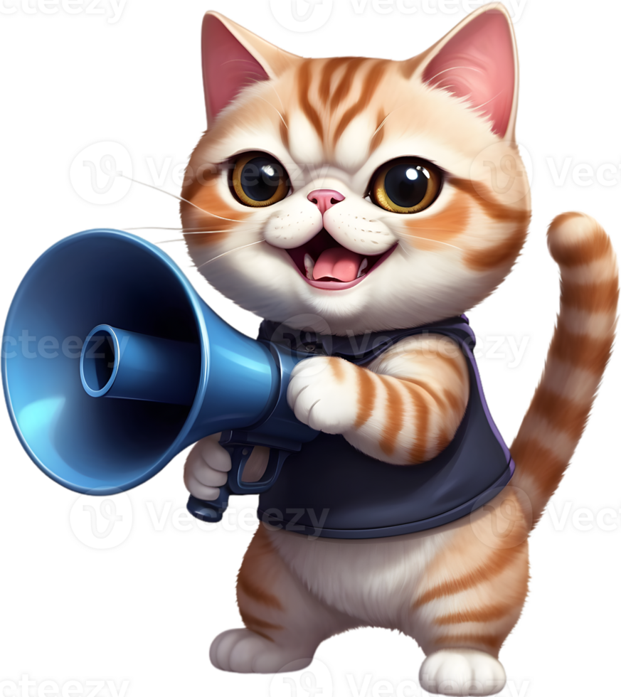 cartoon cat with megaphone on transparent background ai generative png