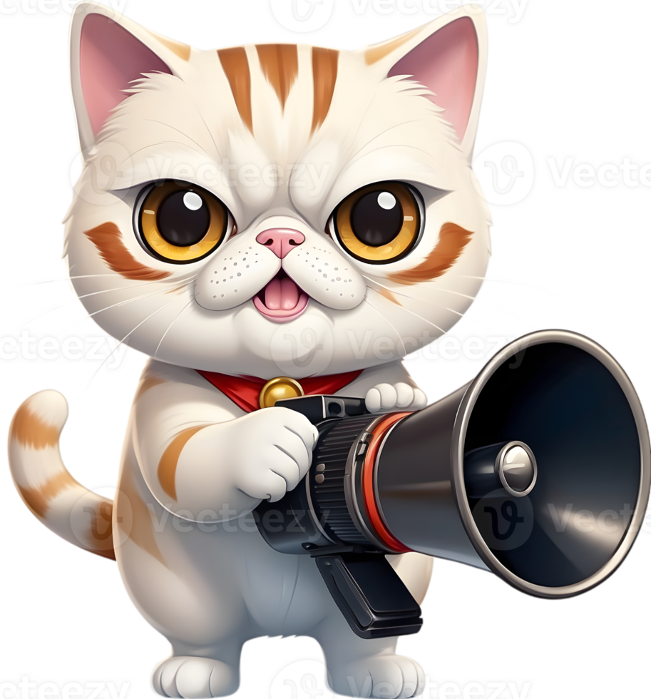 cartoon cat with megaphone on transparent background ai generative png