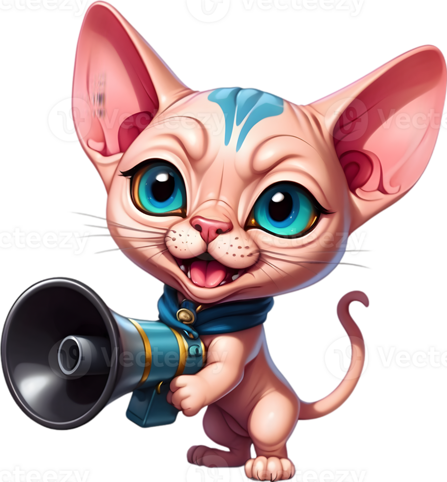 cartoon cat with megaphone on transparent background ai generative png